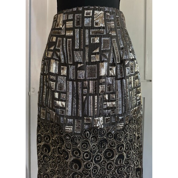 Tia Cibani Vintage Vogue Artistic Pencil Skirt Metallic Geometrical Design Sz 8 - Picture 3 of 11